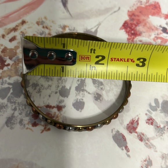 Vintage Gold Bangle Bracelet with Gold, Silver, and Bronze Studs, Boho - Picture 8 of 8